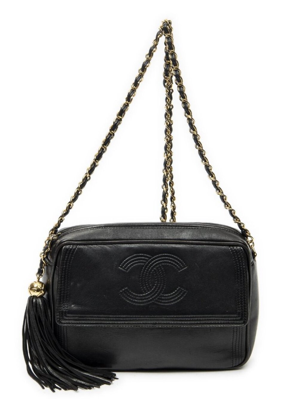 Chanel CC Tassel Camera Bag Black Lambskin Leather
